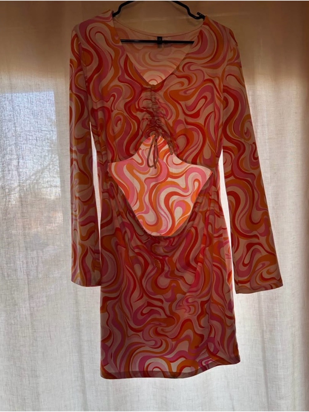 Urban Outfitters Pink & Orange Swirl Groovy Cutout Mini Dress